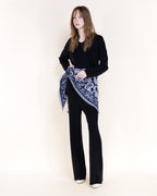 Navy Paisley Fringe Hem Triangular Scarf