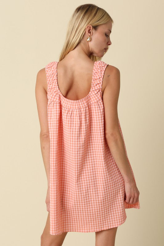 Seabreeze Gingham Shift Dress- Coral Pink