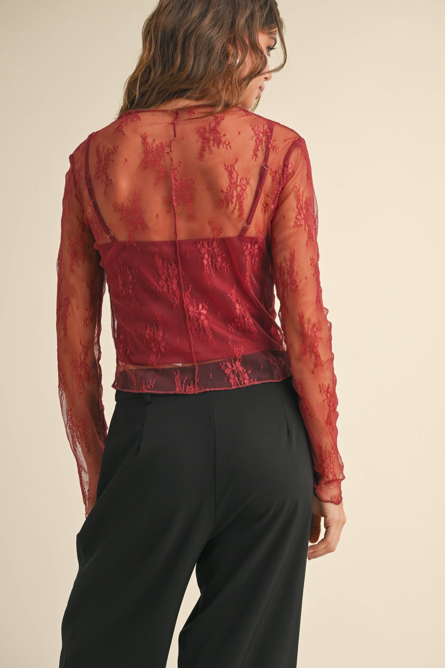 Wine Lace Top With Lining