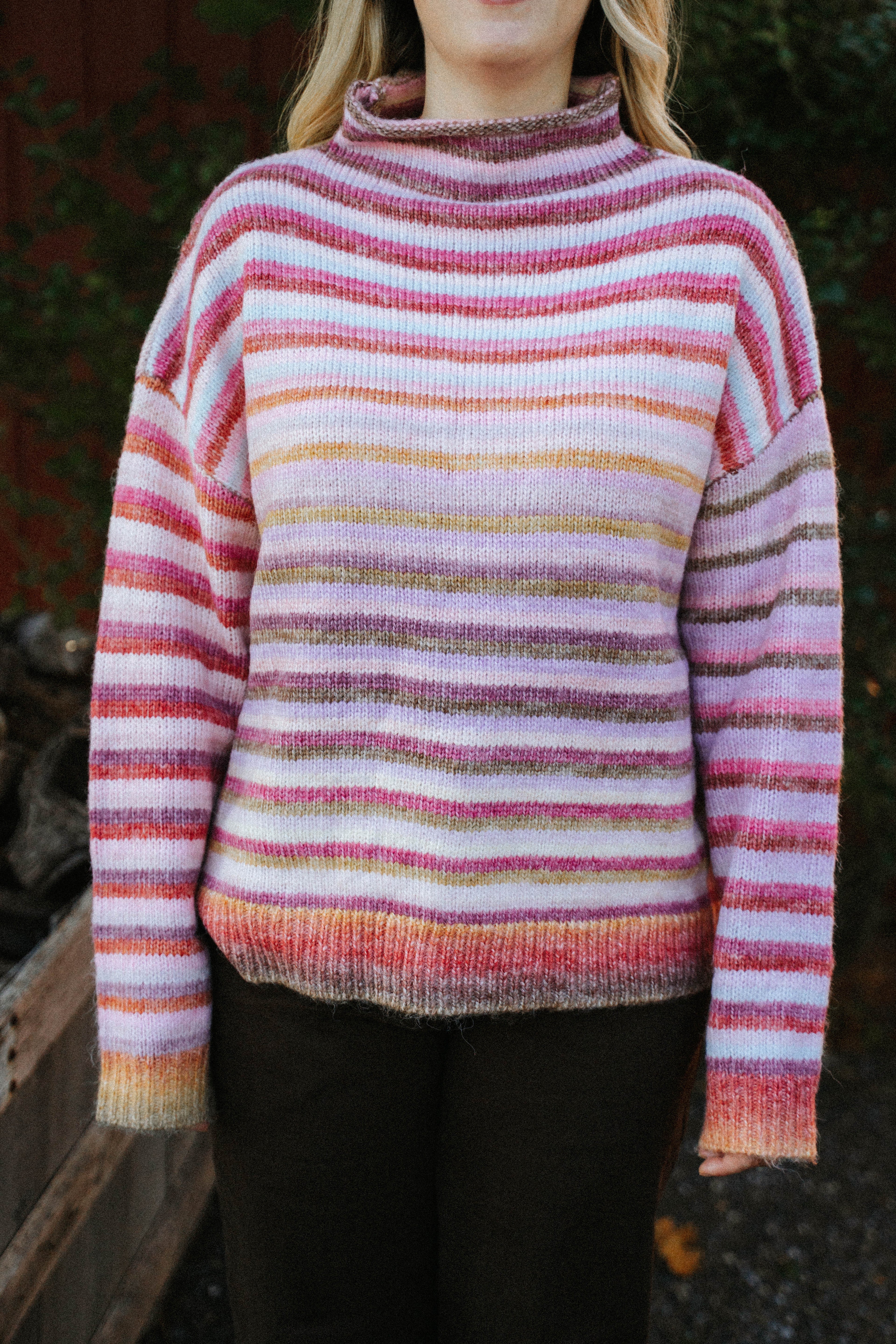 Harvest Lane Stripe Sweater- Berry
