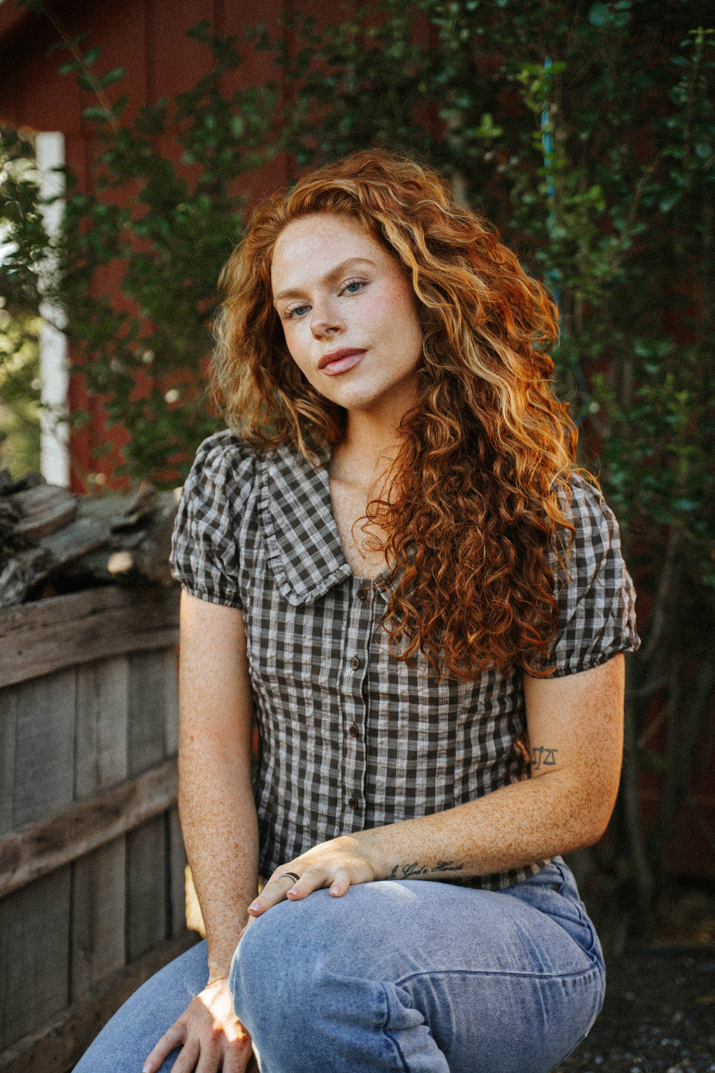 Wren Gingham Top- Chocolate