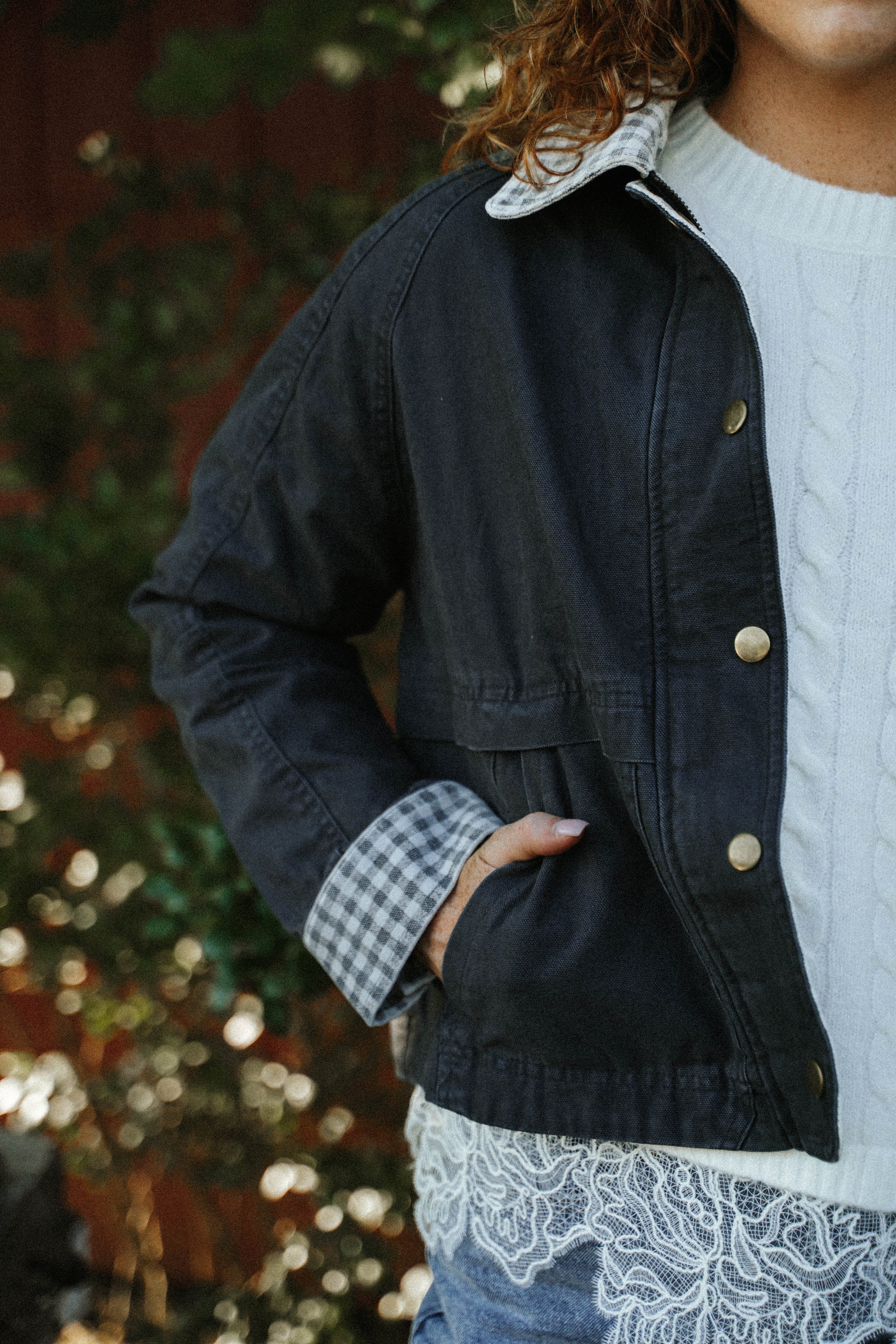 Hadley Gingham Jacket-Charcoal