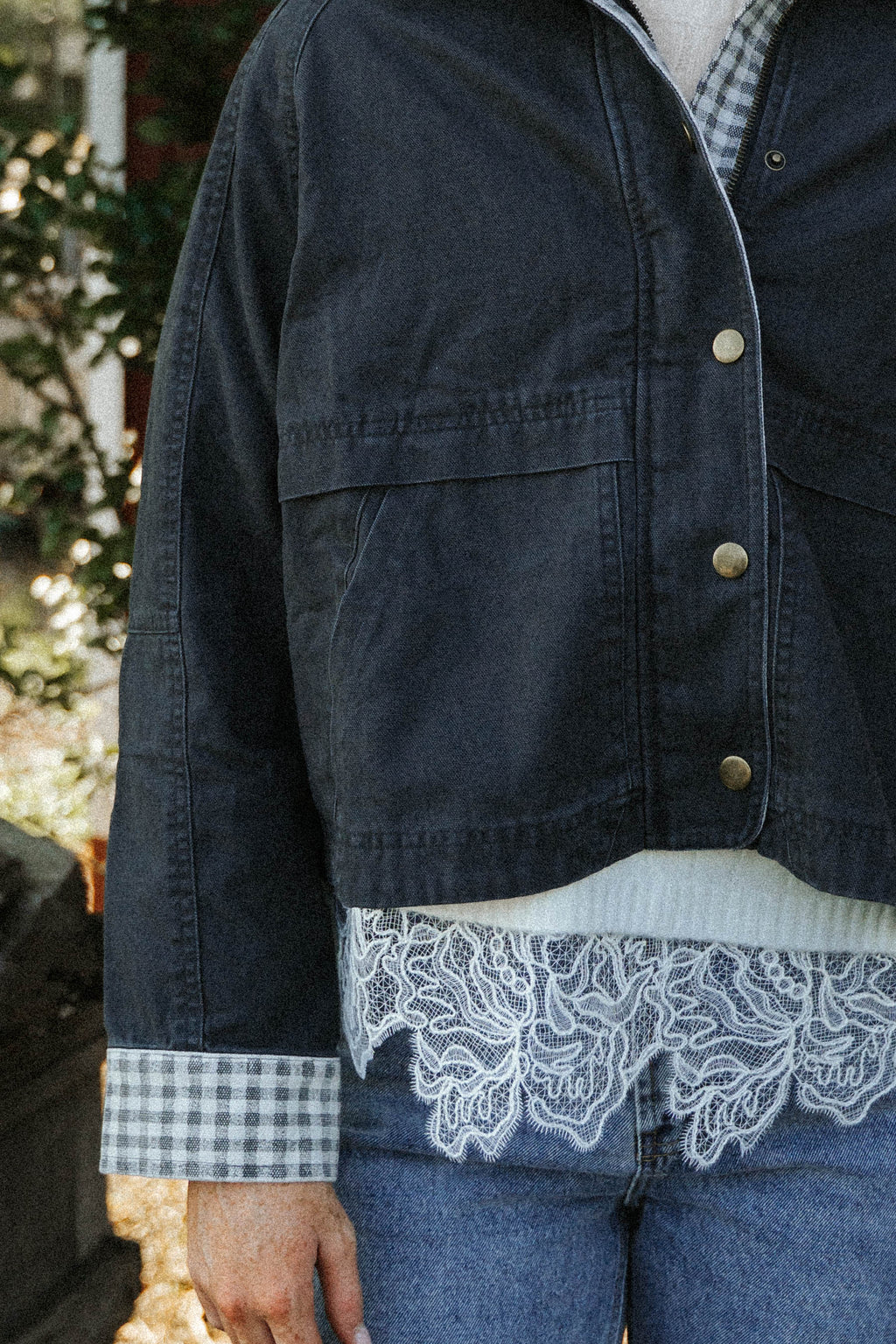 Hadley Gingham Jacket-Charcoal