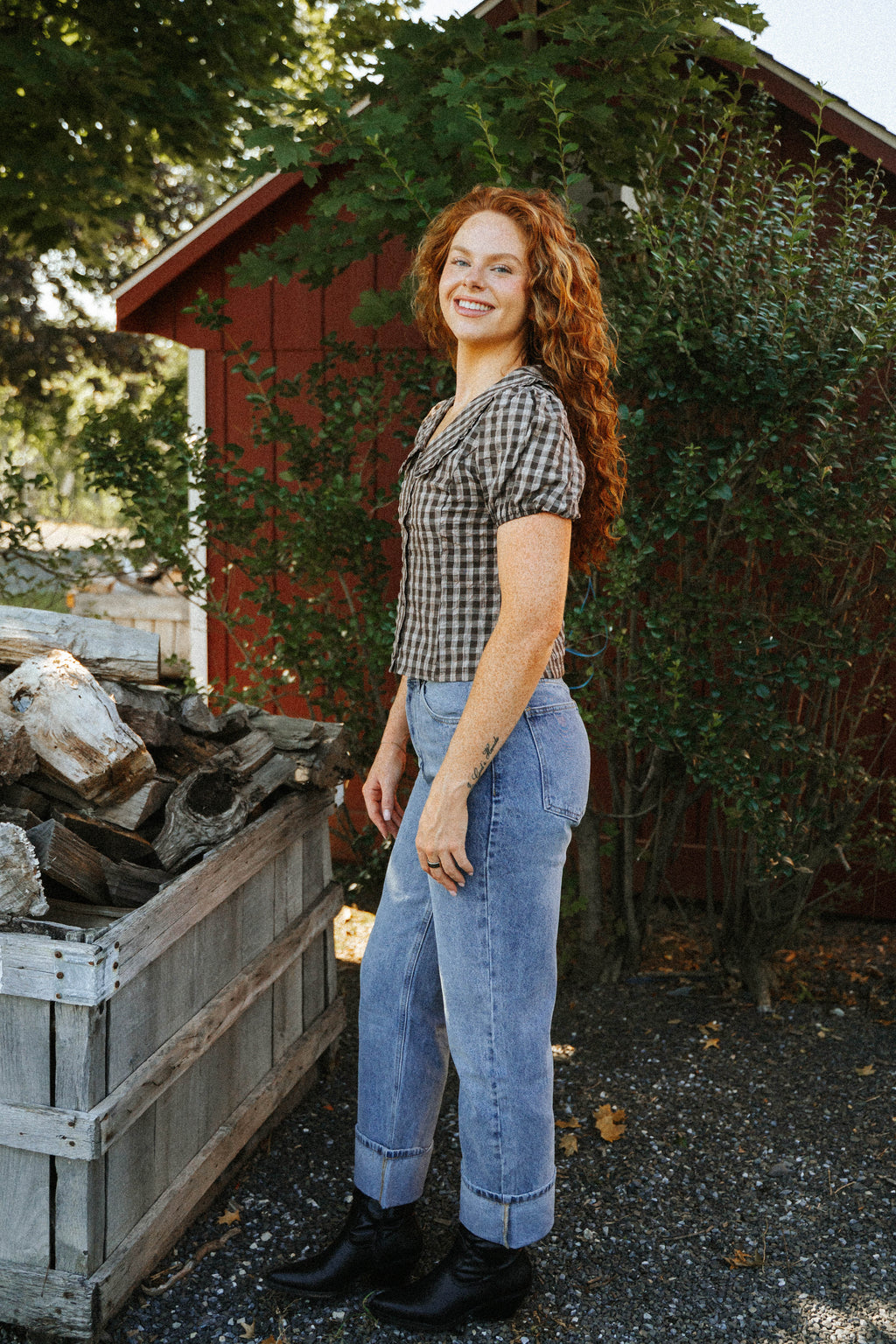 Wren Gingham Top- Chocolate