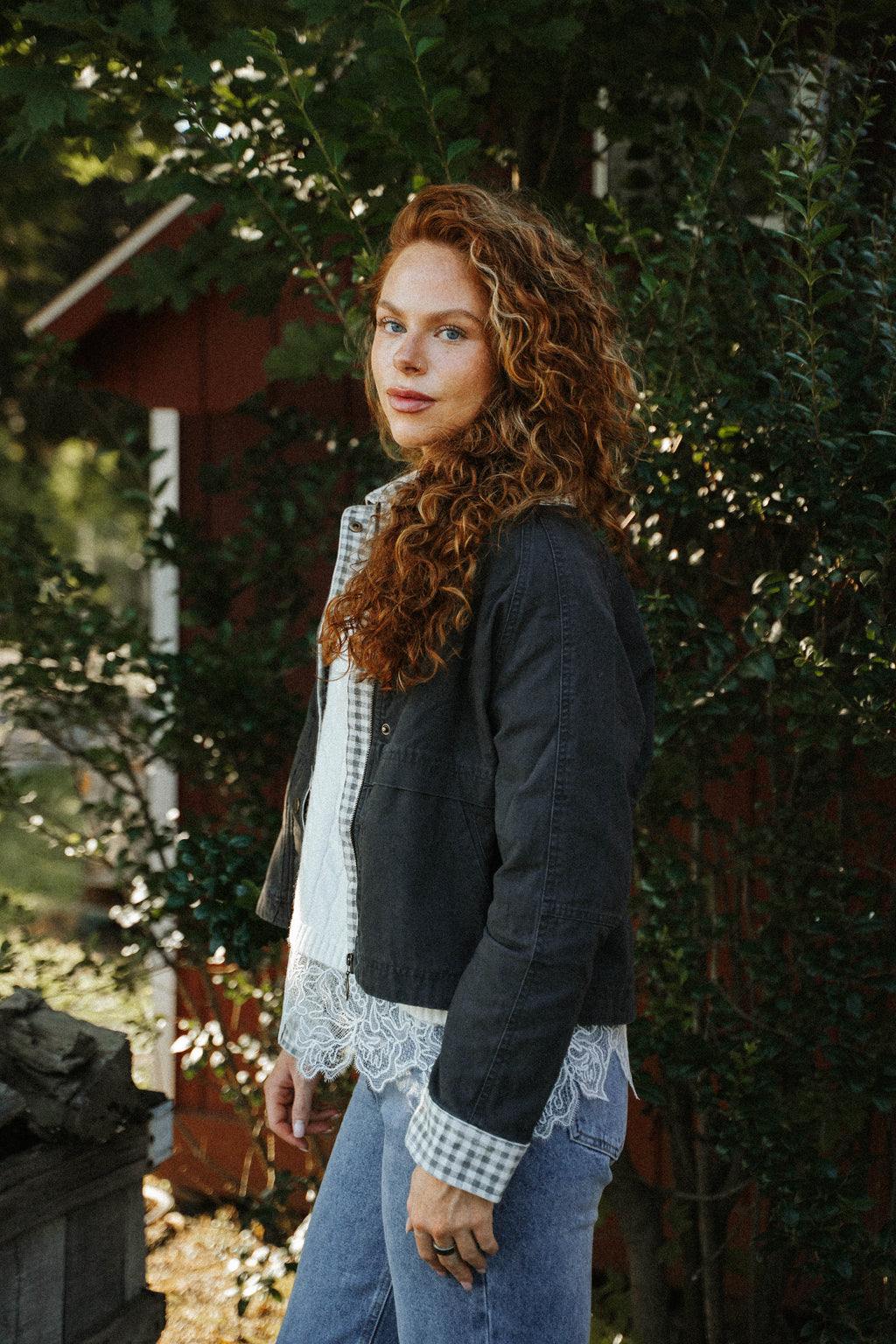 Hadley Gingham Jacket-Charcoal