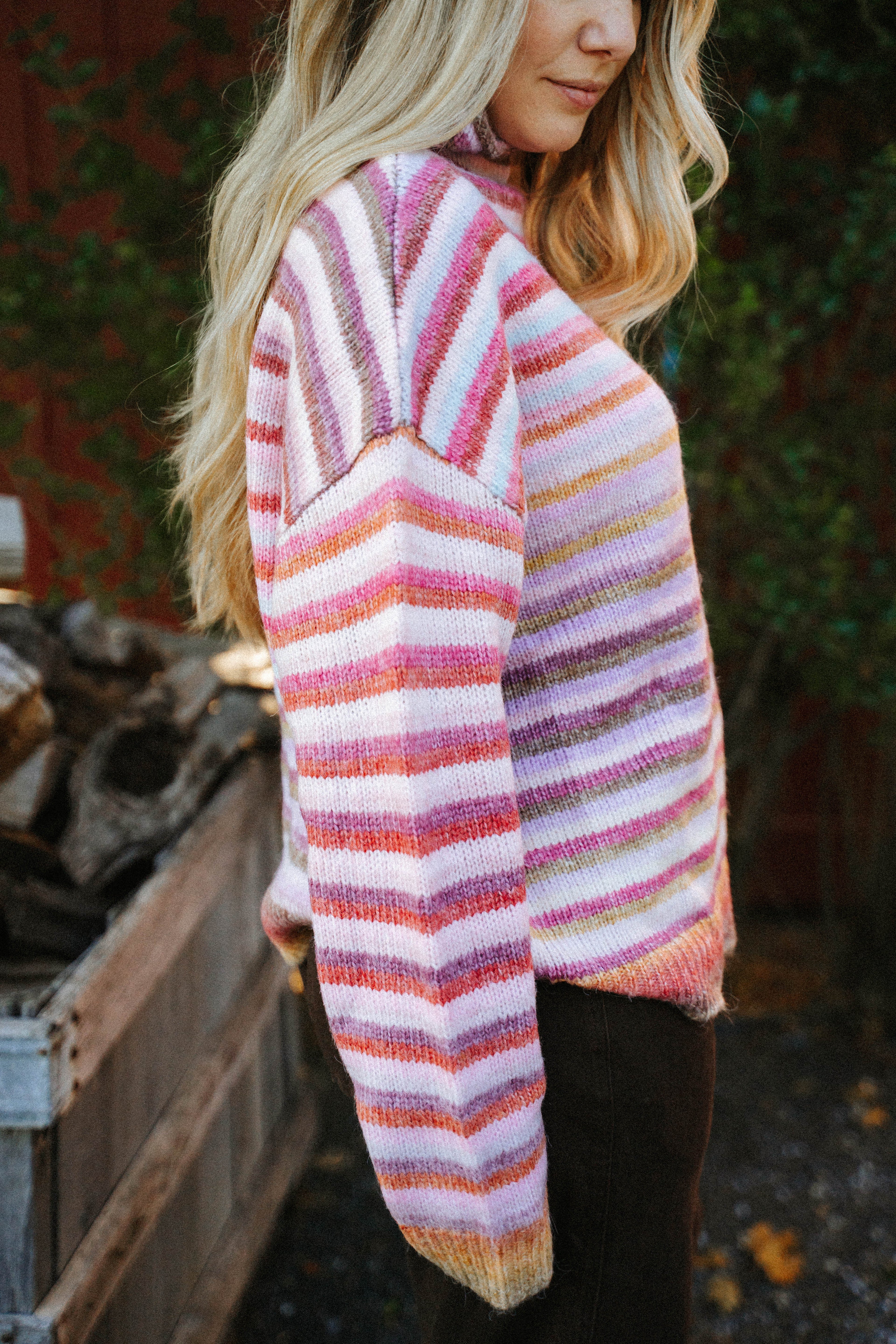 Harvest Lane Stripe Sweater- Berry