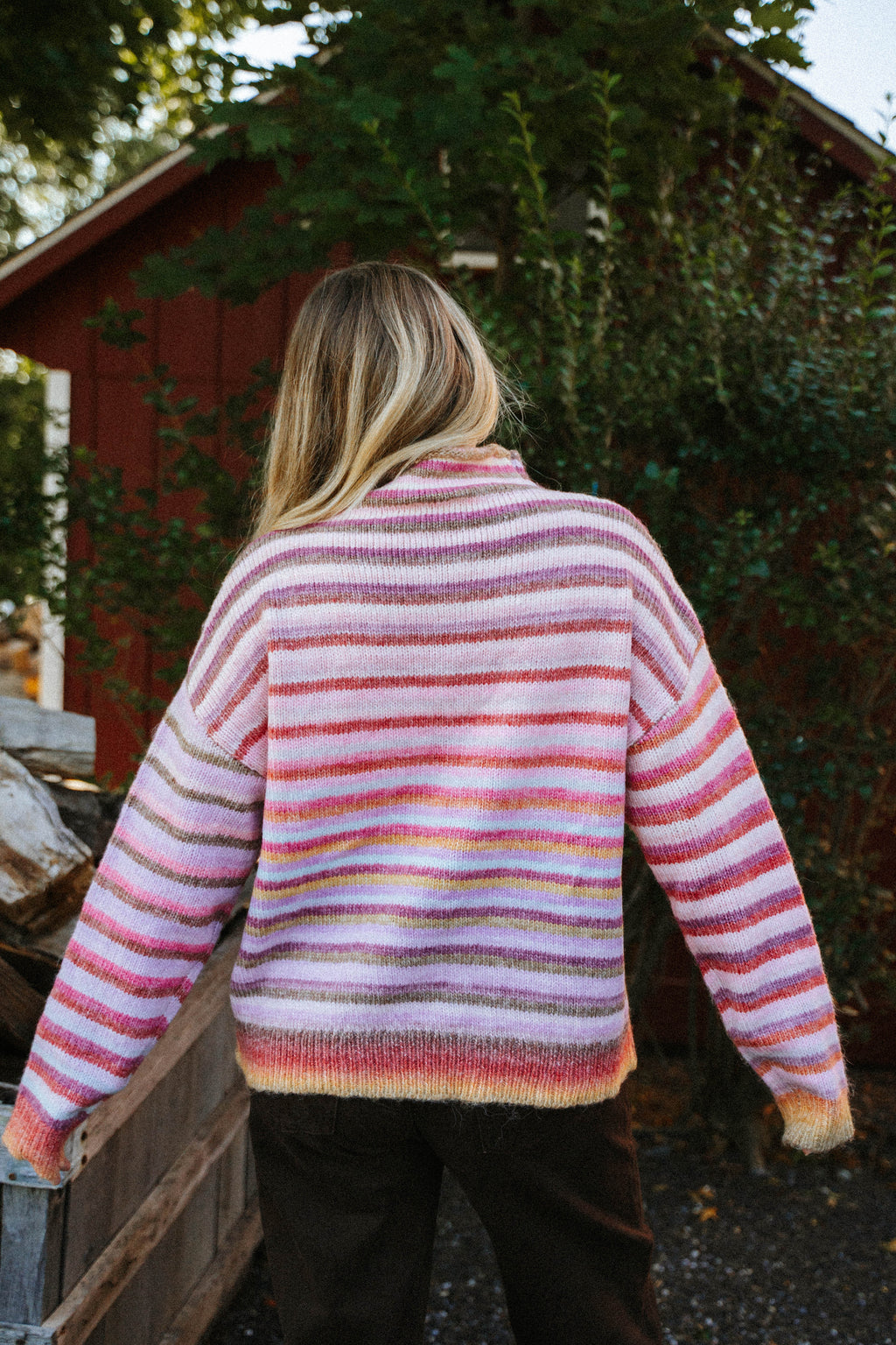 Harvest Lane Stripe Sweater- Berry