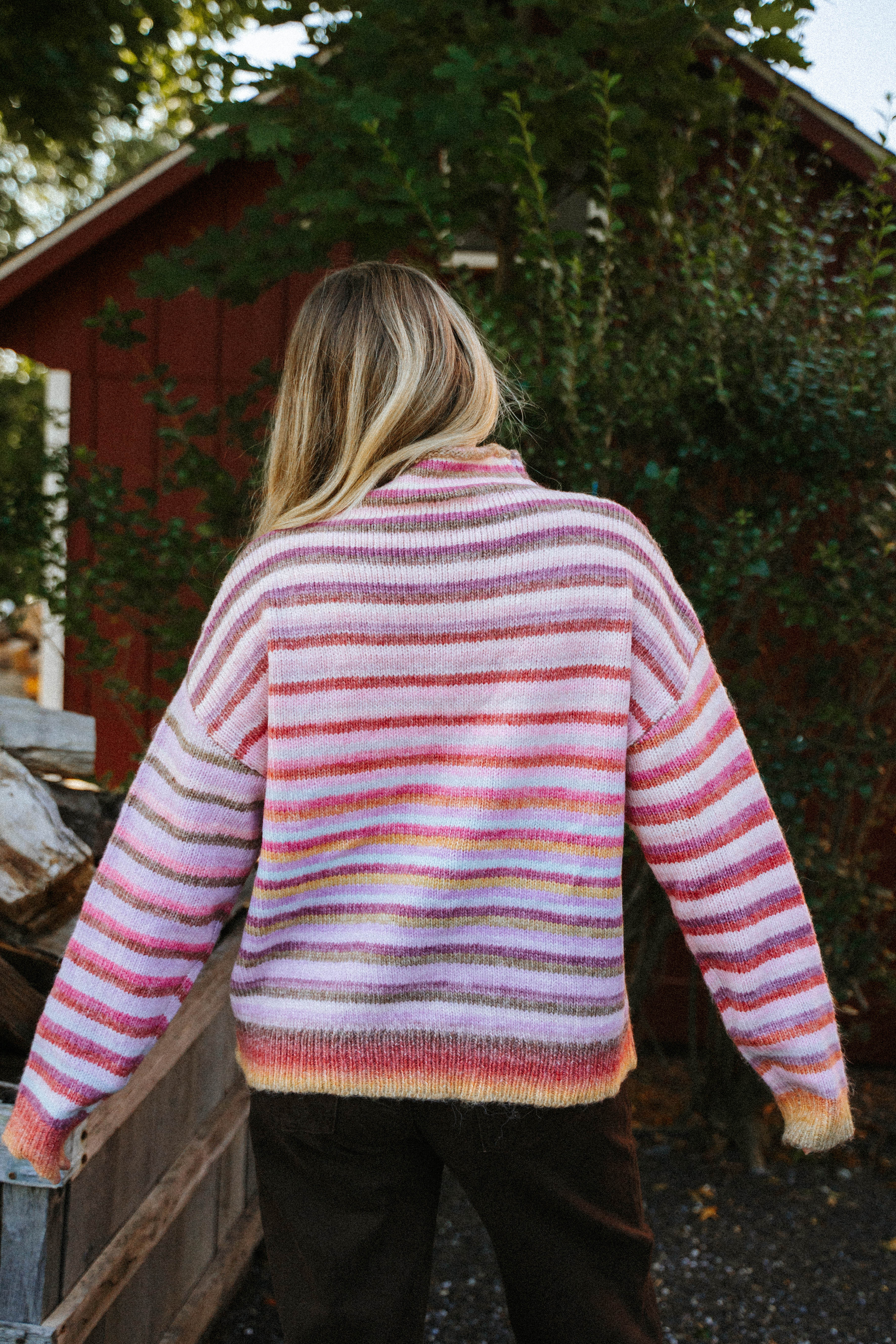 Harvest Lane Stripe Sweater- Berry