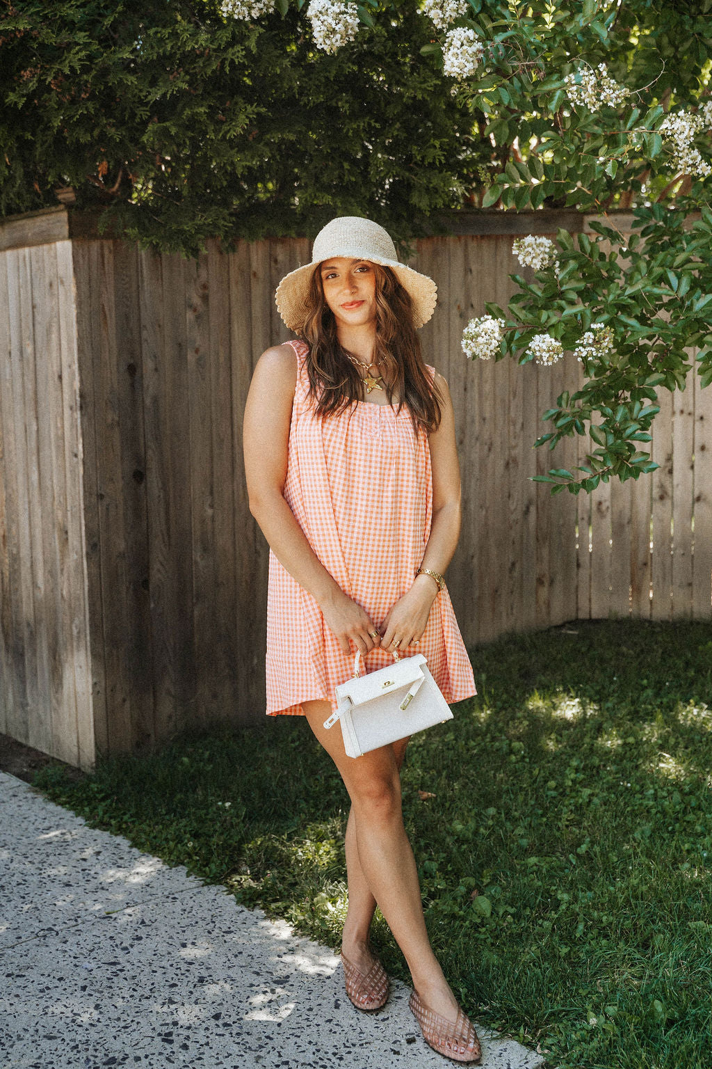 Seabreeze Gingham Shift Dress- Coral Pink