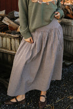 Brown Gingham Drop Waist Midi Skirt