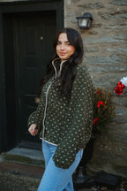 Sugar Cookie Sherpa Snap Jacket- Olive