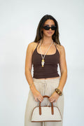 Coastal Beaded Halter- Chocolate