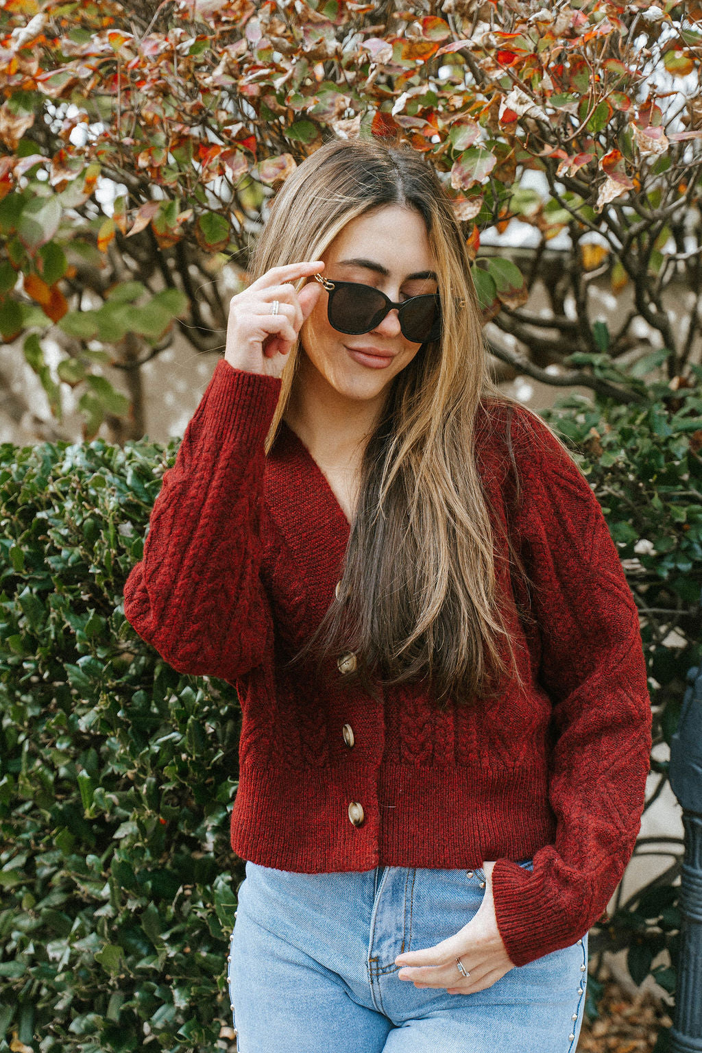 Burgundy Button Cardigan