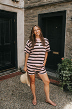Pink Mocha Stripe Short Set