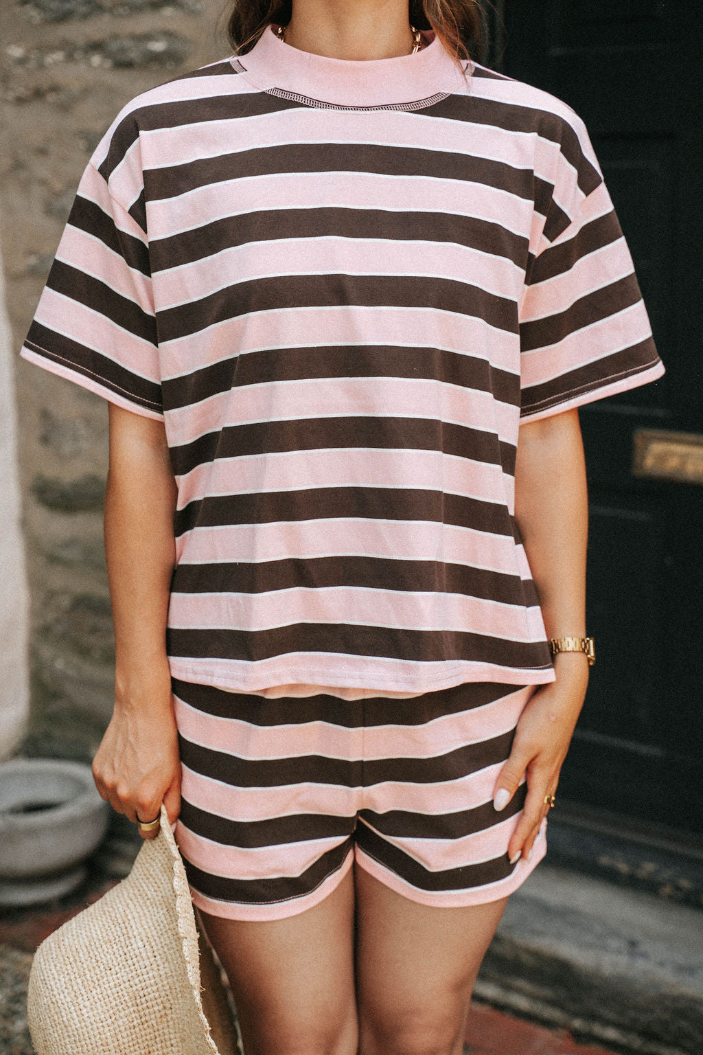 Pink Mocha Stripe Short Set