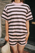 Pink Mocha Stripe Short Set