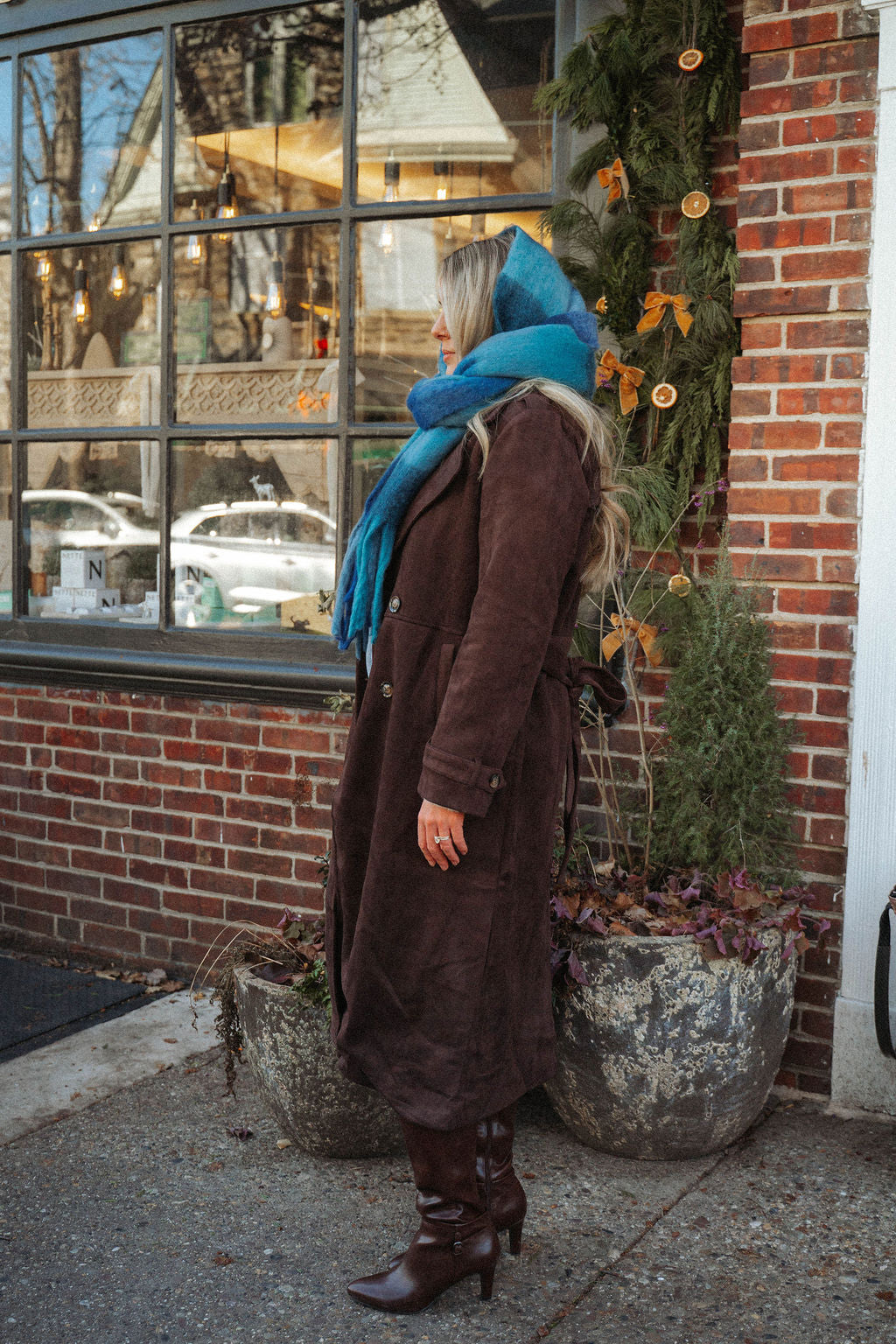 Frosted Cocoa Suede Duster Coat