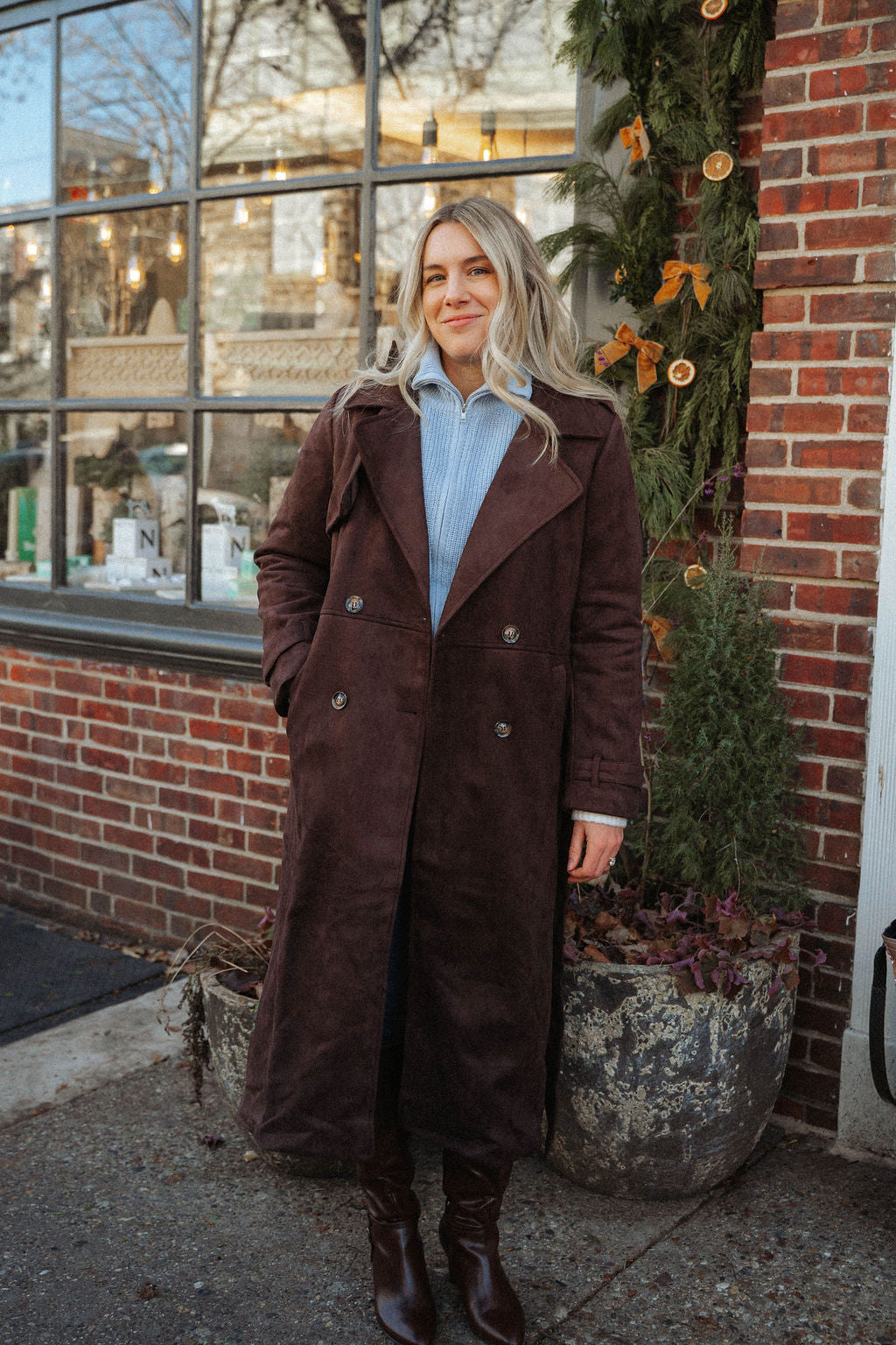 Frosted Cocoa Suede Duster Coat