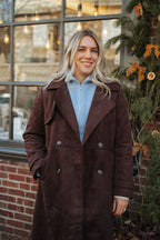 Frosted Cocoa Suede Duster Coat