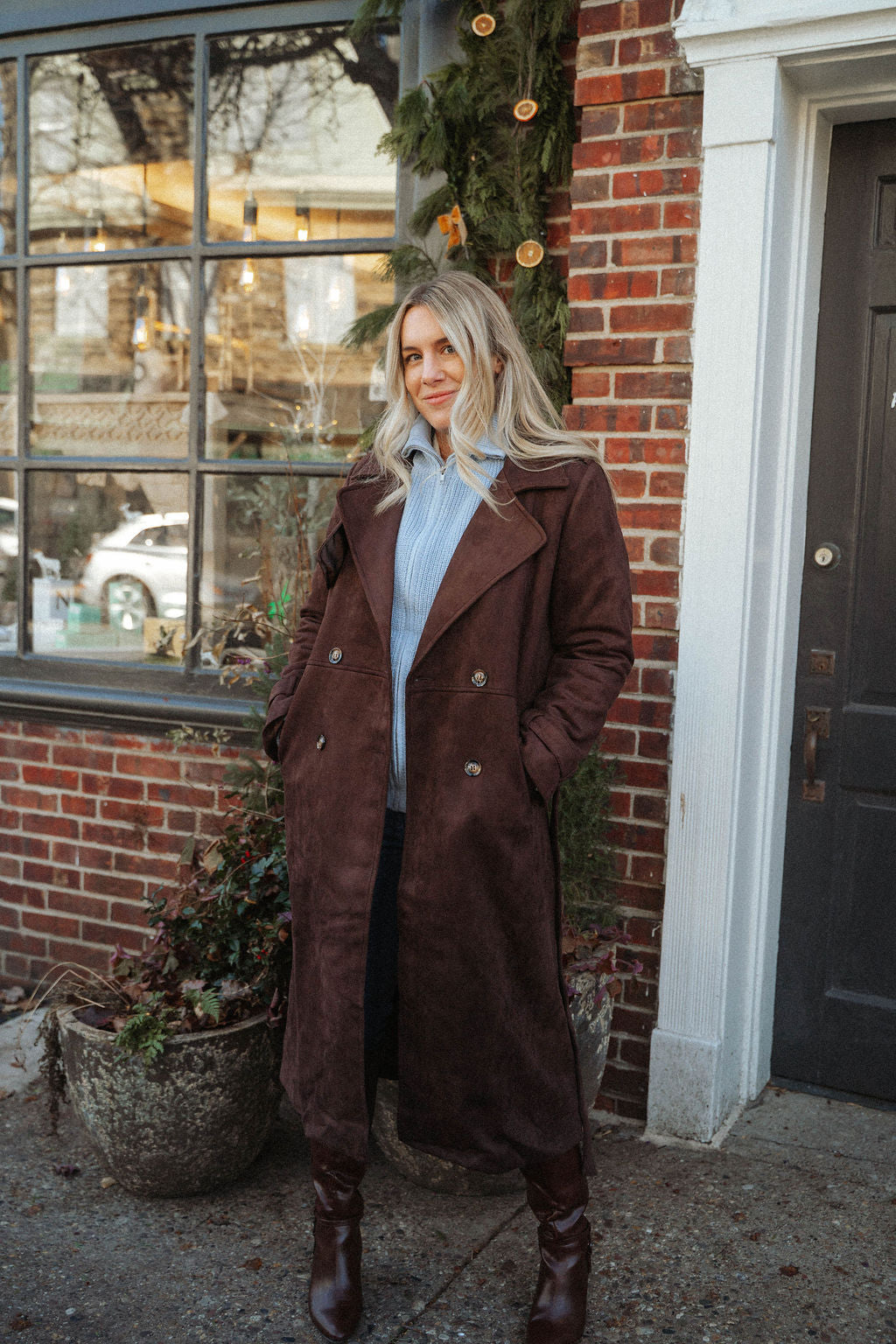 Frosted Cocoa Suede Duster Coat