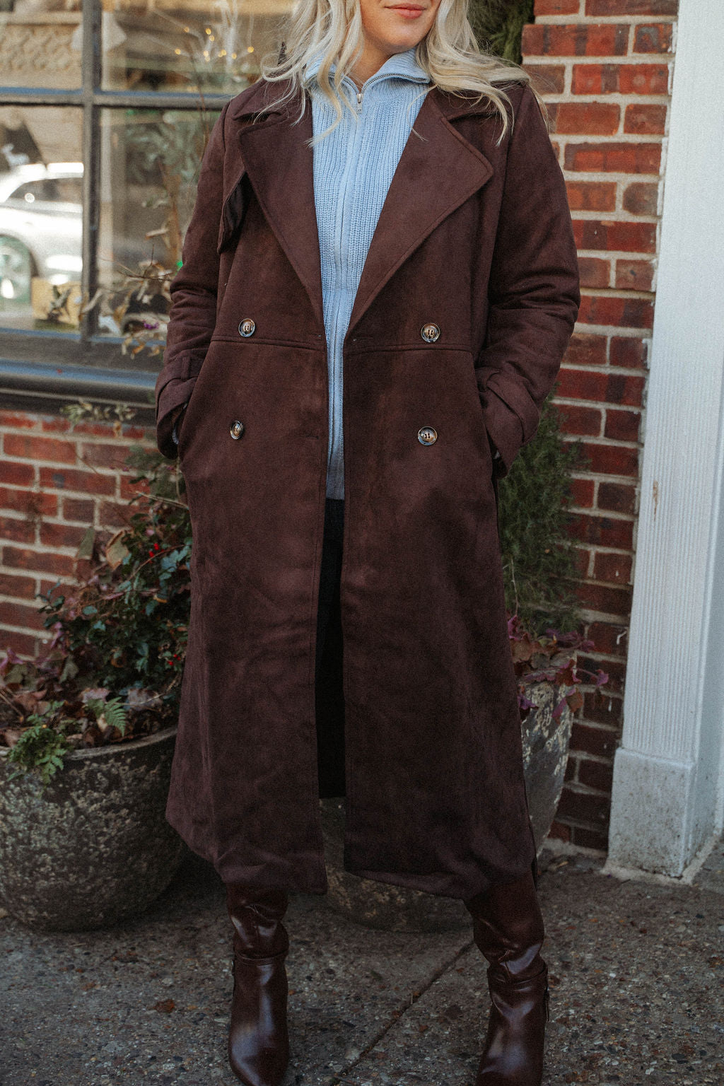 Frosted Cocoa Suede Duster Coat
