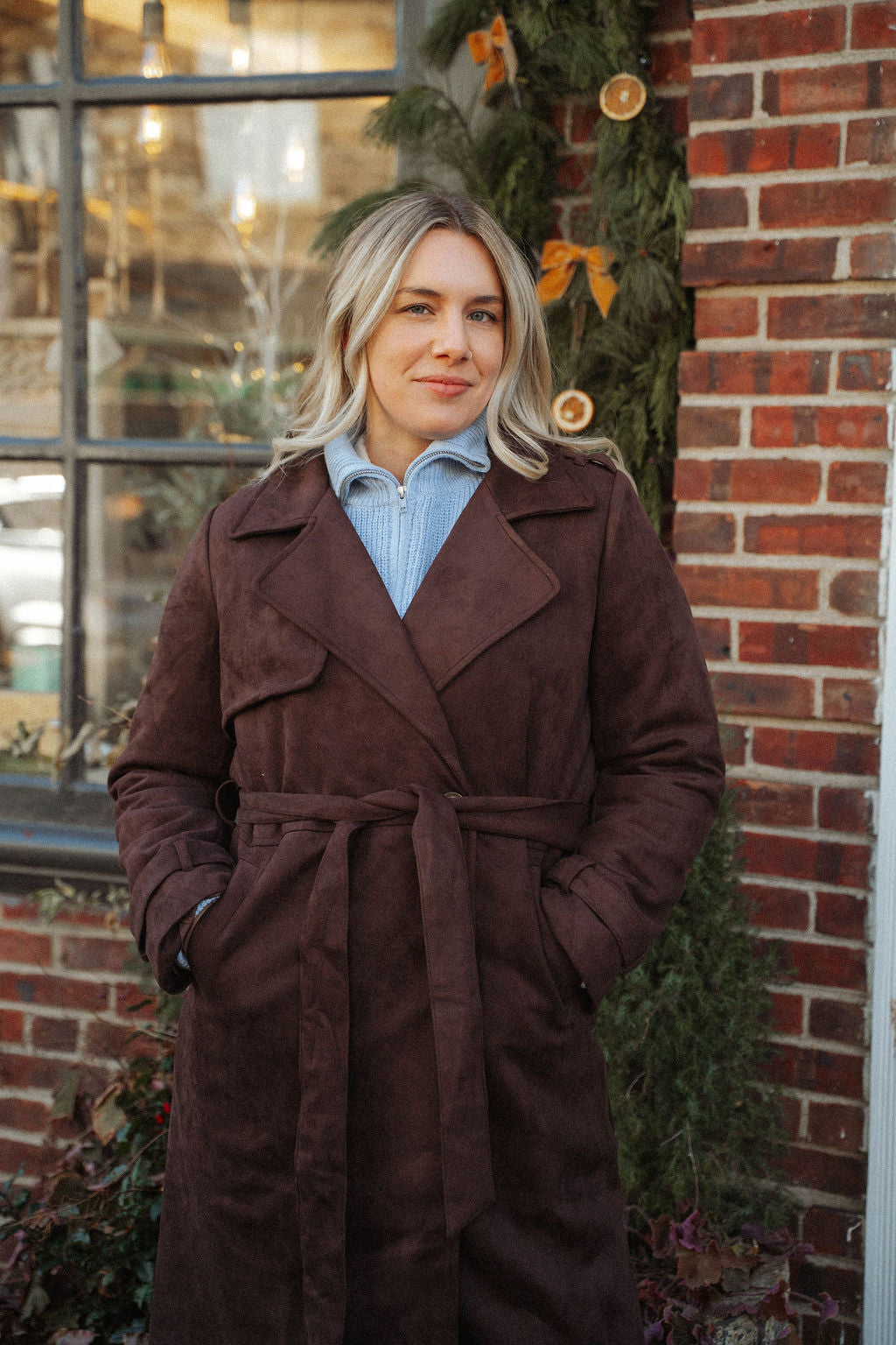 Frosted Cocoa Suede Duster Coat