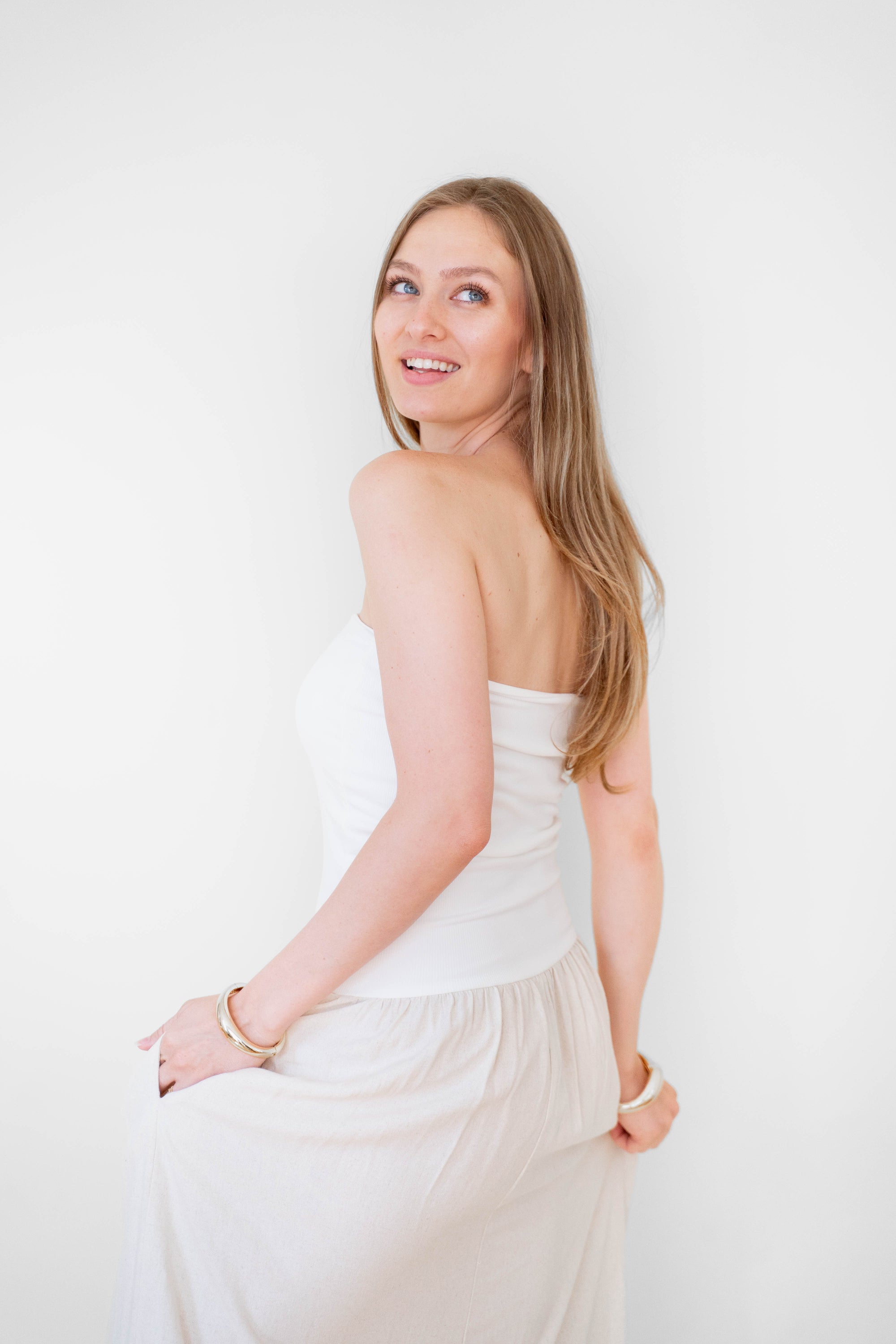 Oatmeal Linen Mix Media Maxi Dress