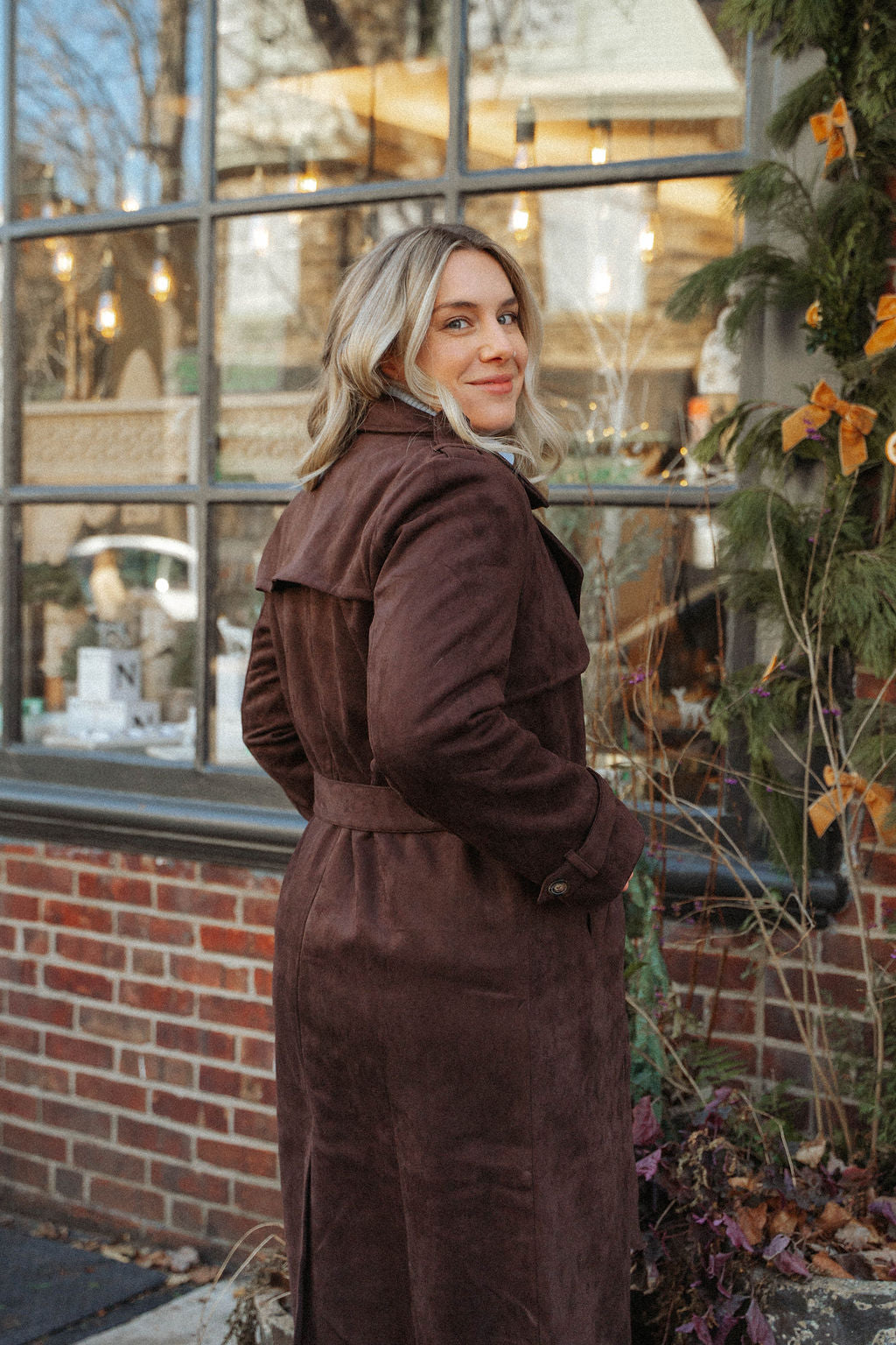 Frosted Cocoa Suede Duster Coat