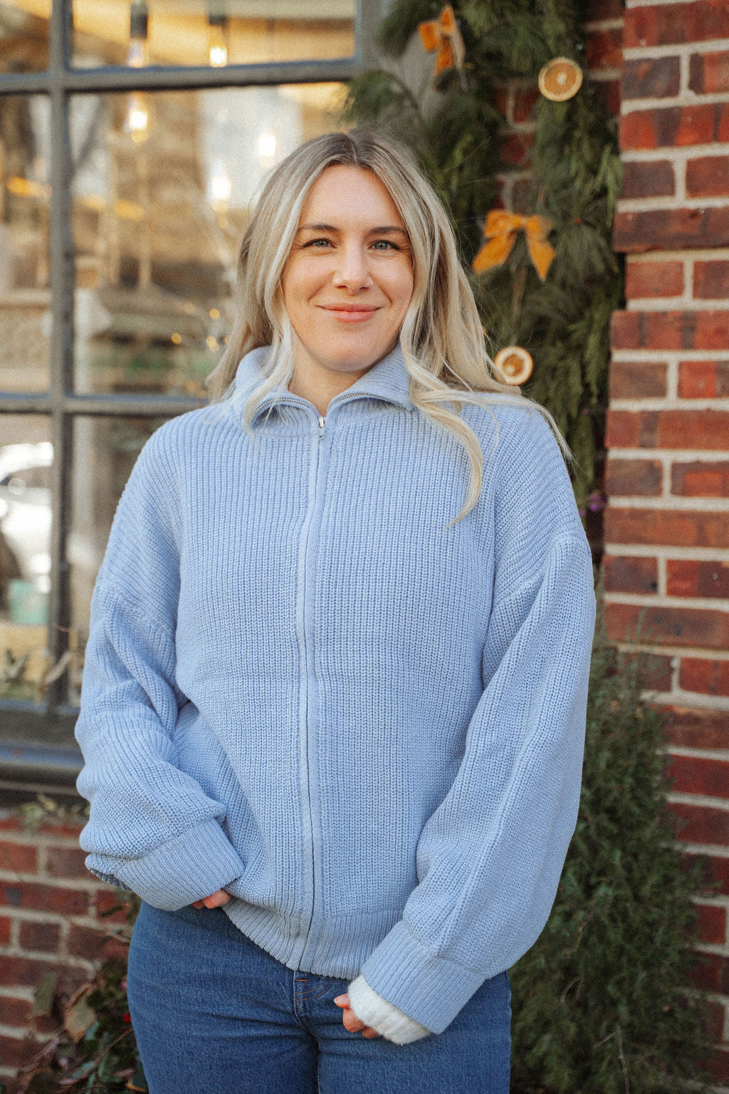 Driftwood Zip Knit Sweater- Periwinkle