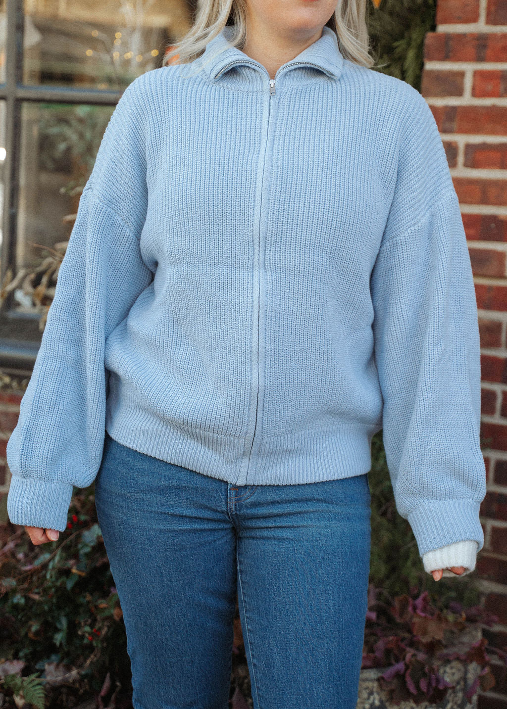 Driftwood Zip Knit Sweater- Periwinkle