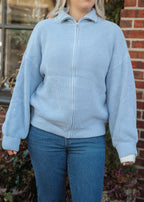 Driftwood Zip Knit Sweater- Periwinkle