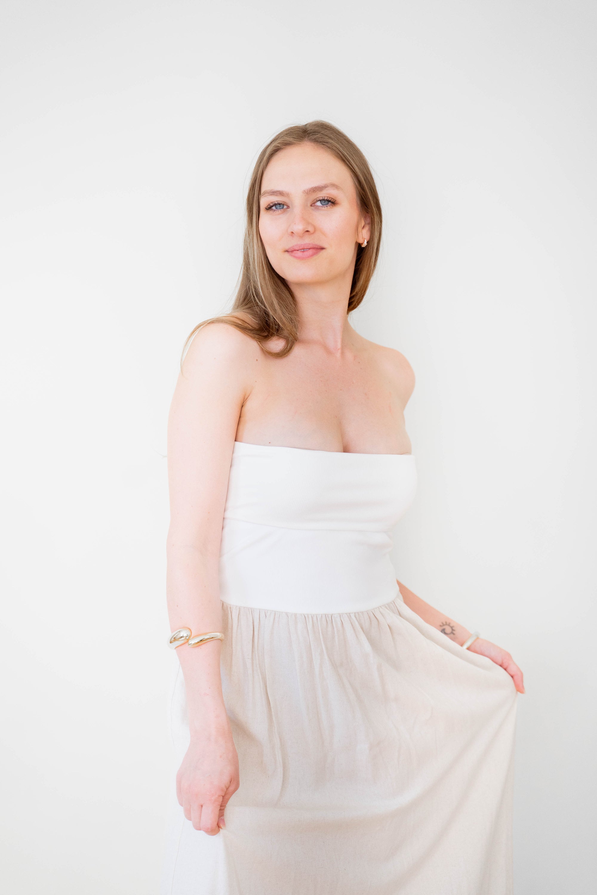 Oatmeal Linen Mix Media Maxi Dress