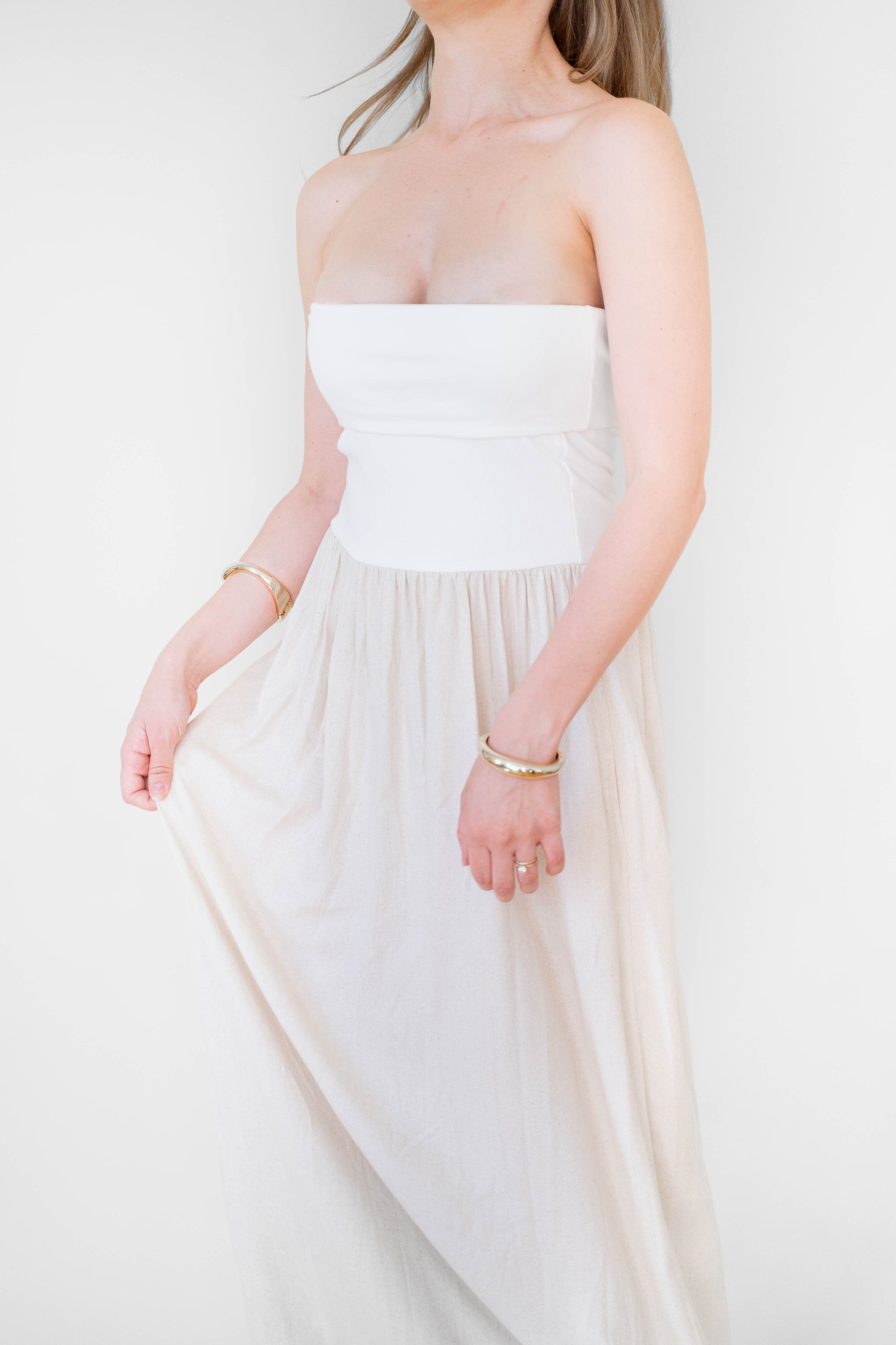 Oatmeal Linen Mix Media Maxi Dress