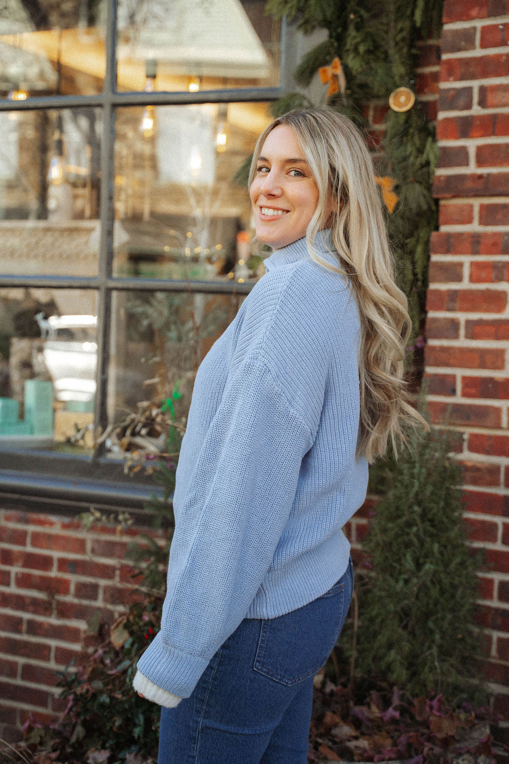 Driftwood Zip Knit Sweater- Periwinkle