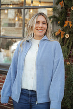 Driftwood Zip Knit Sweater- Periwinkle