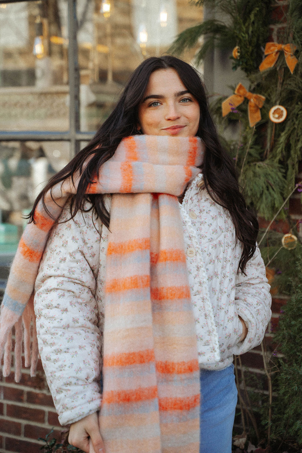 Horizontal Multi Color Woven Scarf: Rose