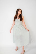 Lucia Sage Stripe Linen Midi Dress