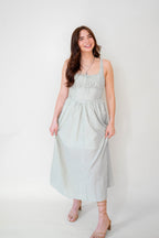 Lucia Sage Stripe Linen Midi Dress