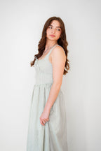 Lucia Sage Stripe Linen Midi Dress