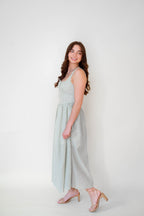 Lucia Sage Stripe Linen Midi Dress