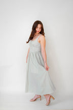 Lucia Sage Stripe Linen Midi Dress