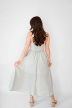 Lucia Sage Stripe Linen Midi Dress