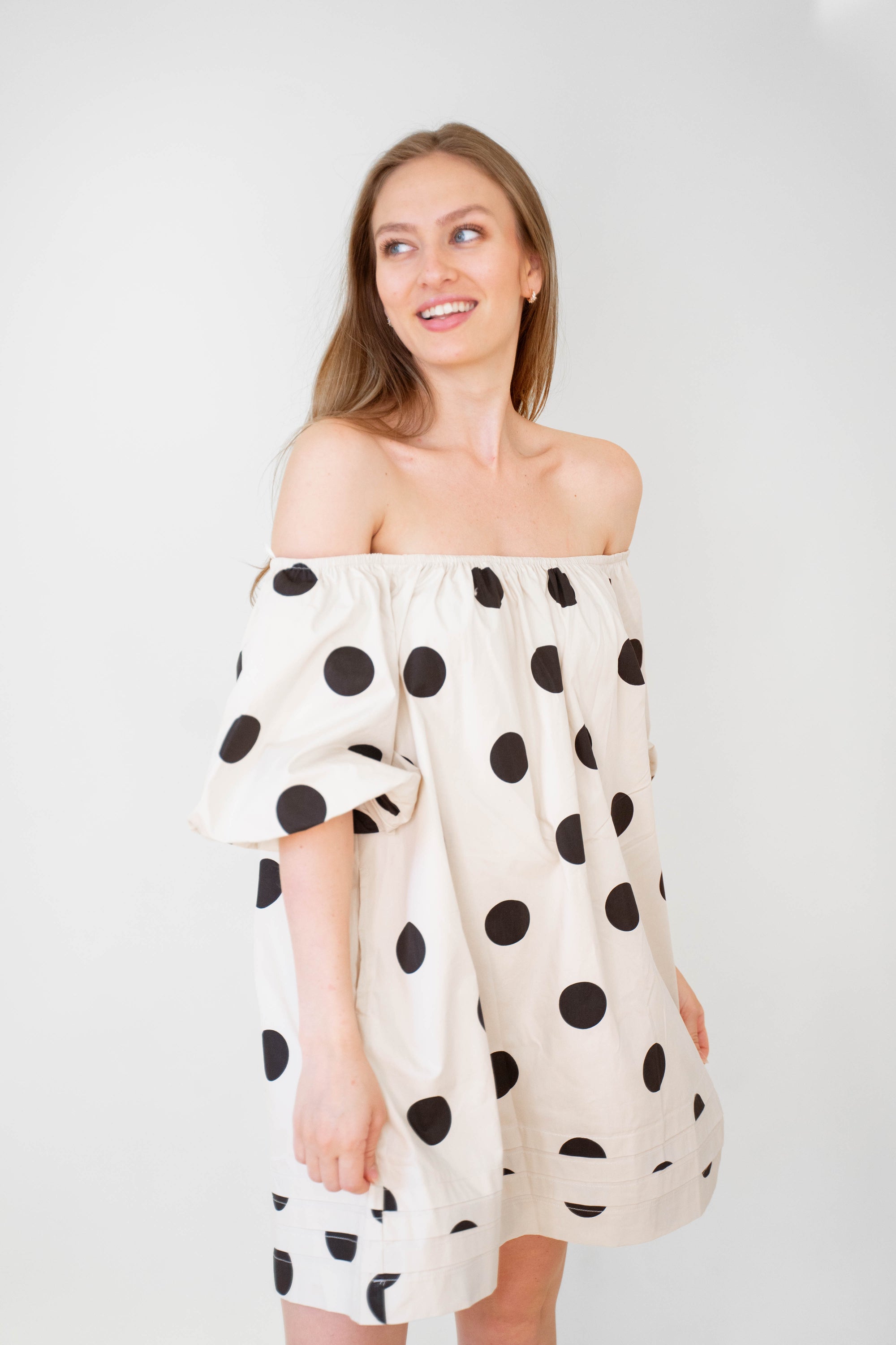 Large Polkadot Cream 100% Cotton Dress