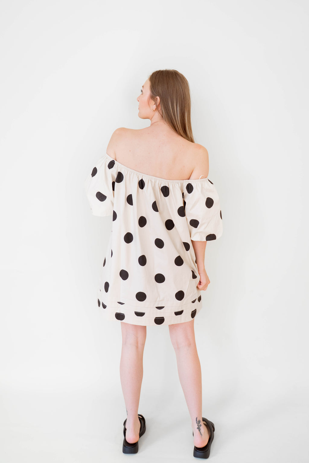 Large Polkadot Cream 100% Cotton Dress