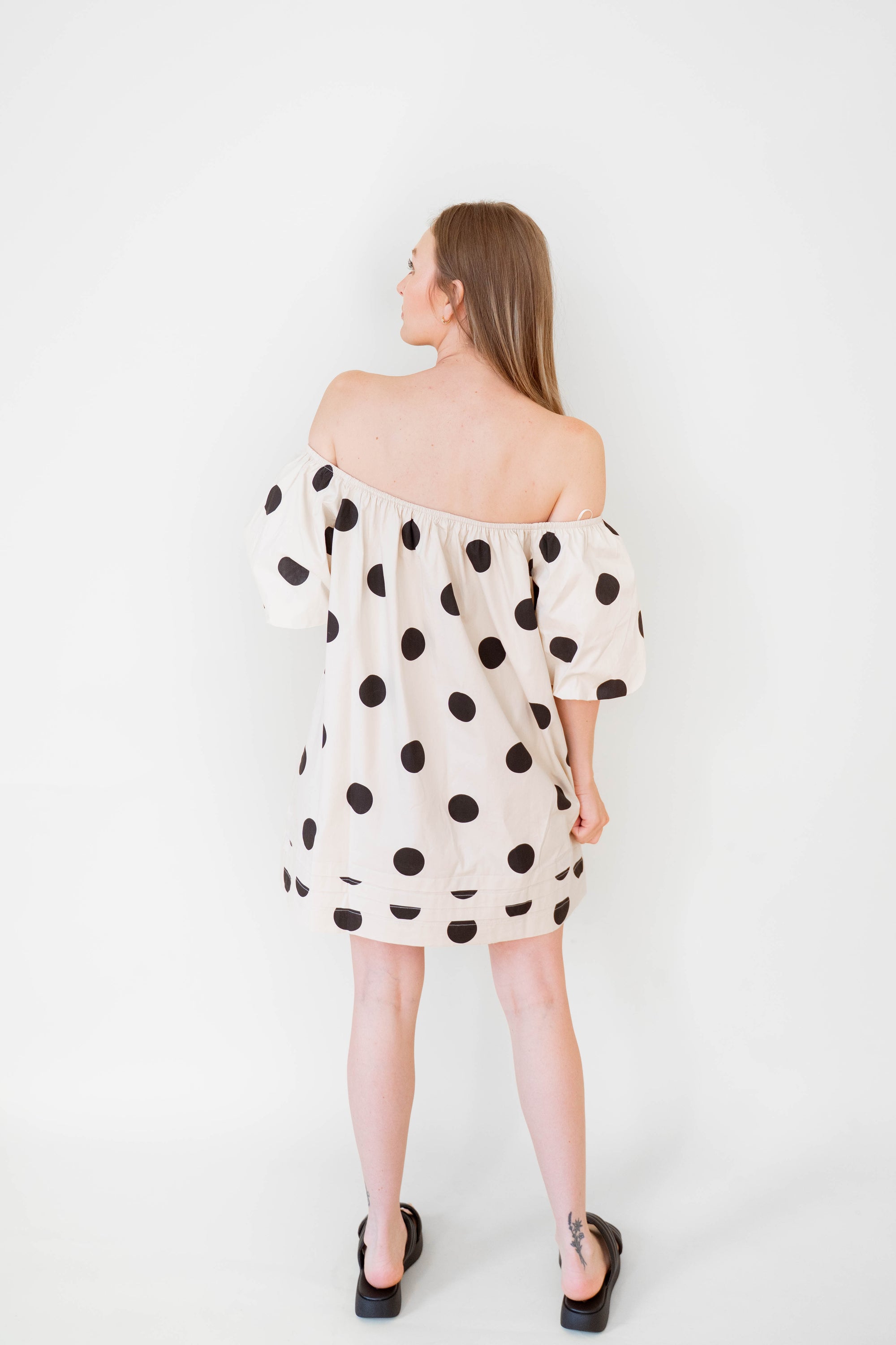 Large Polkadot Cream 100% Cotton Dress