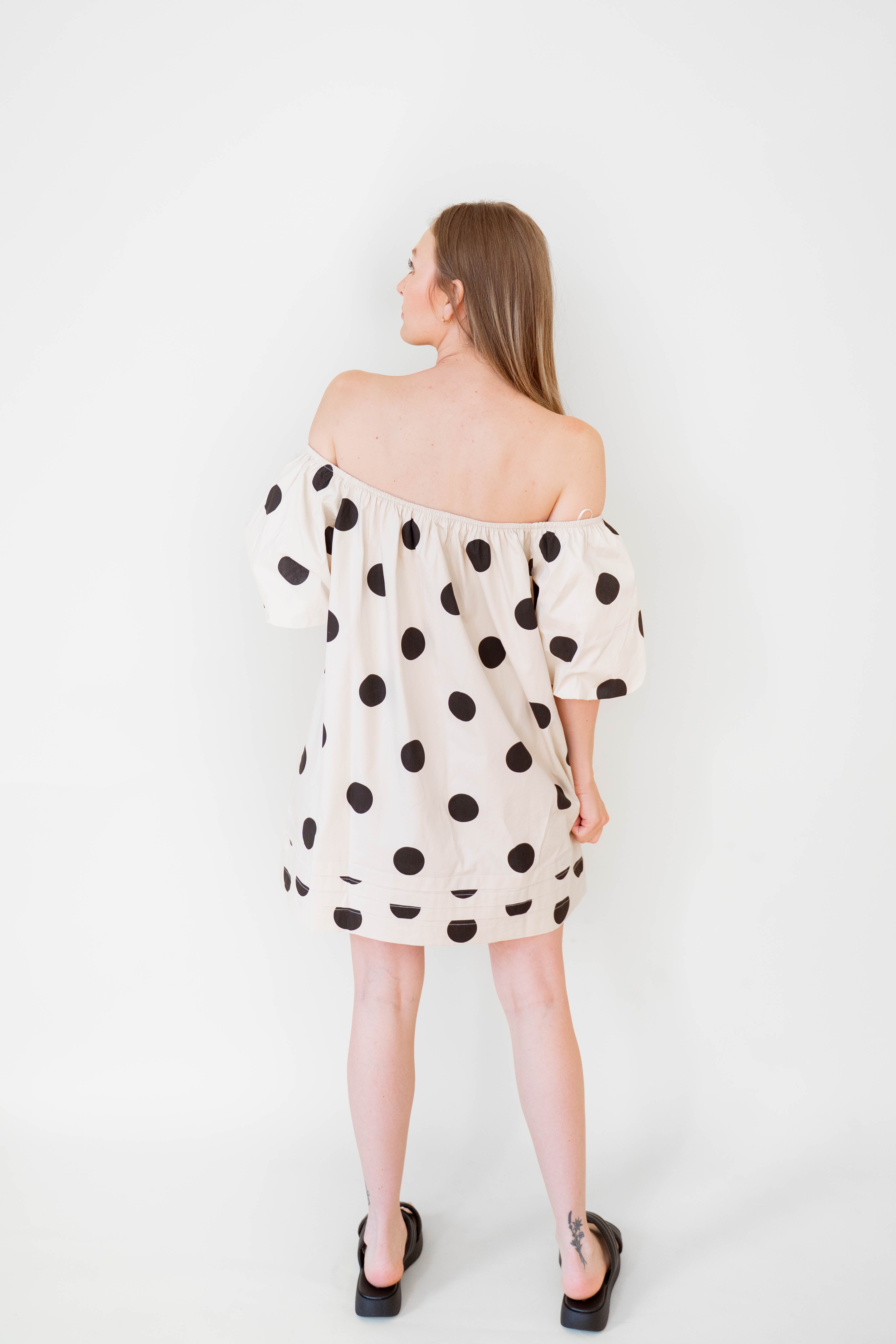 Large Polkadot Cream 100% Cotton Dress