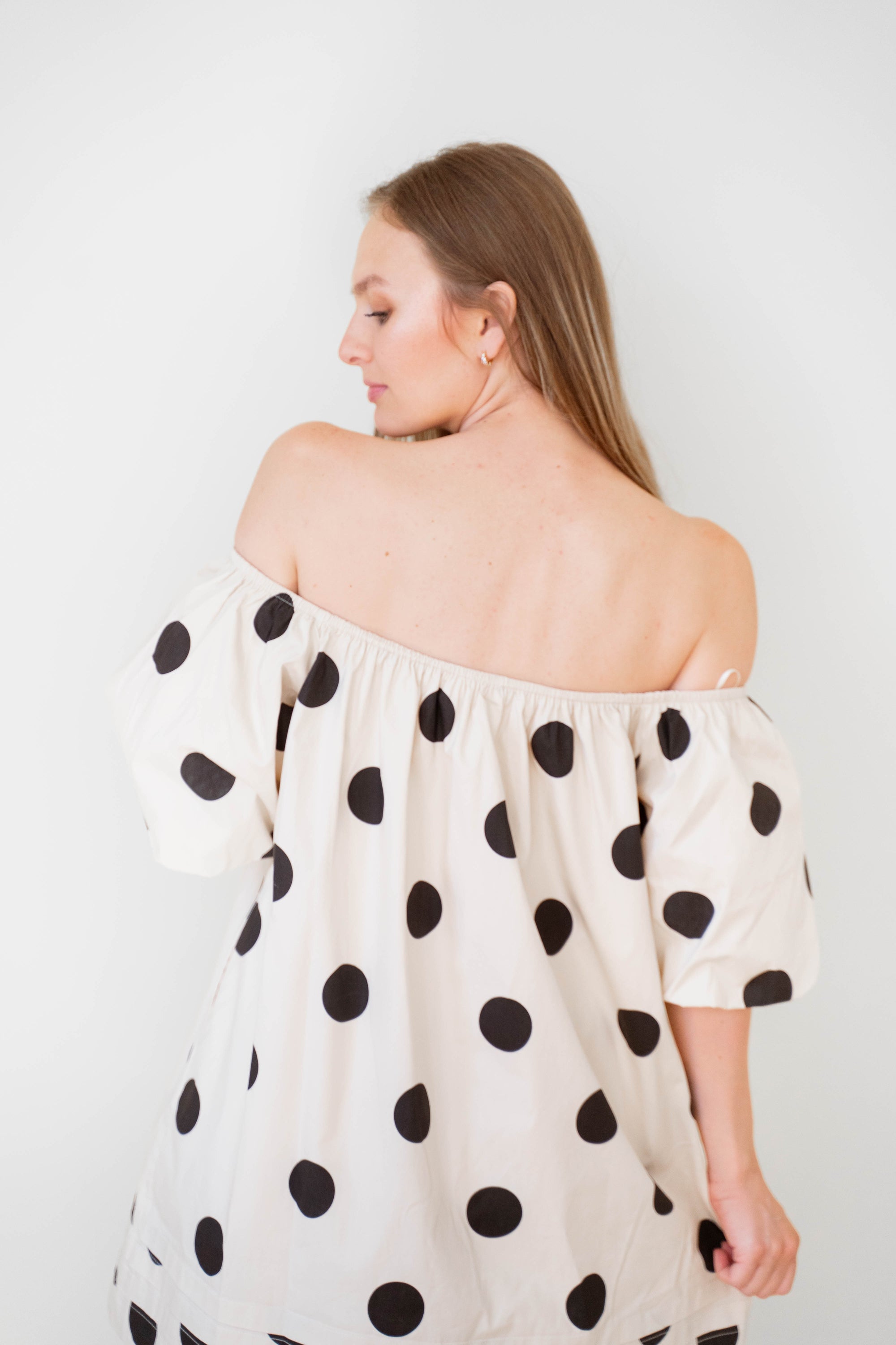 Large Polkadot Cream 100% Cotton Dress