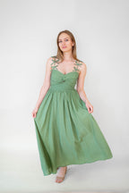 Green Bow Detail Cotton Blend Dress