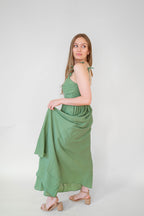 Green Bow Detail Cotton Blend Dress