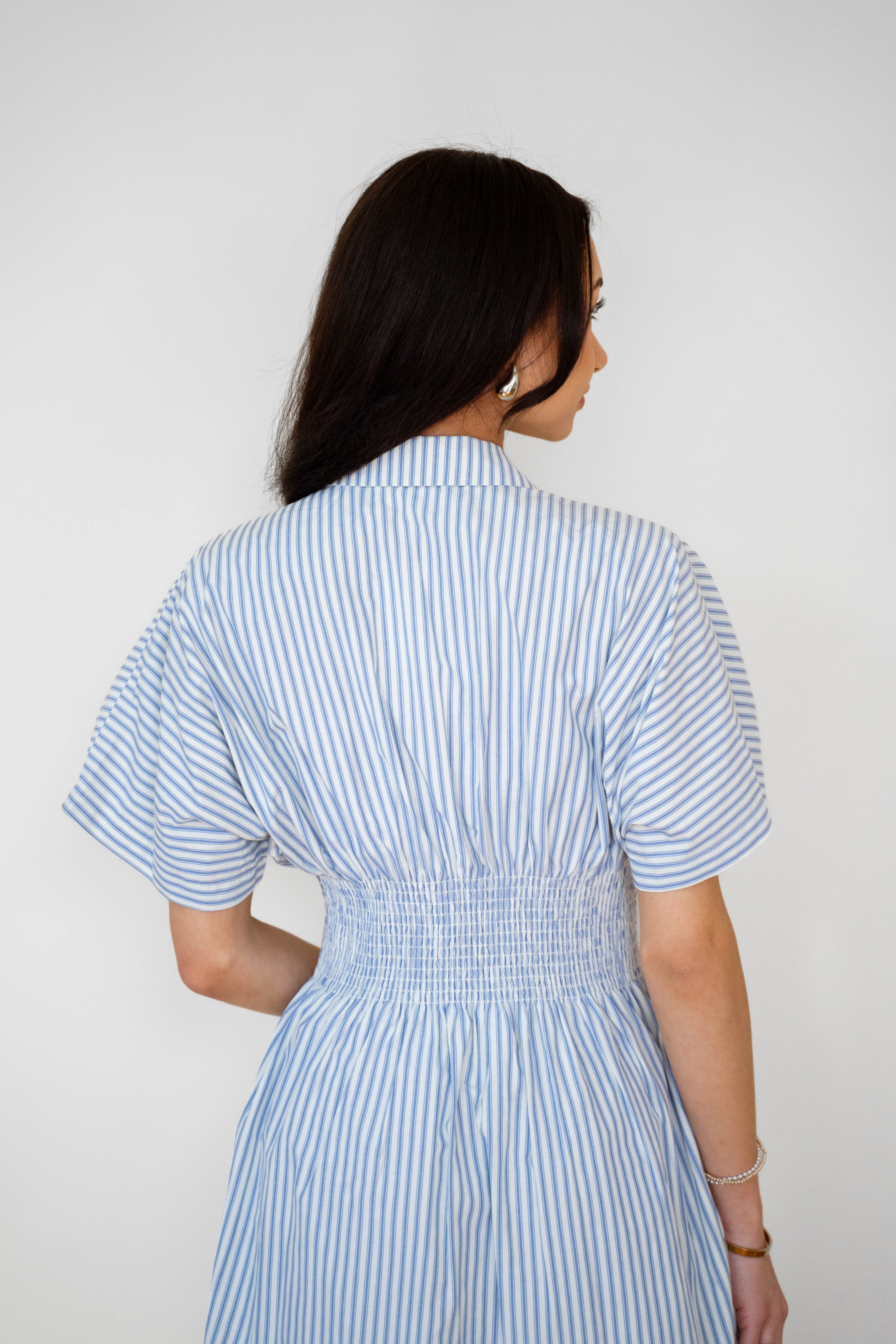 STRIPE BUTTON-DOWN MINI DRESS WITH FITTED WAIST